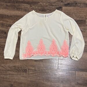 Xhilaration Cream Blouse with Pink Lace Accents